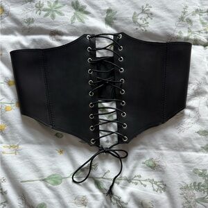 Black Genuine Leather Lace-Up Corset Belt